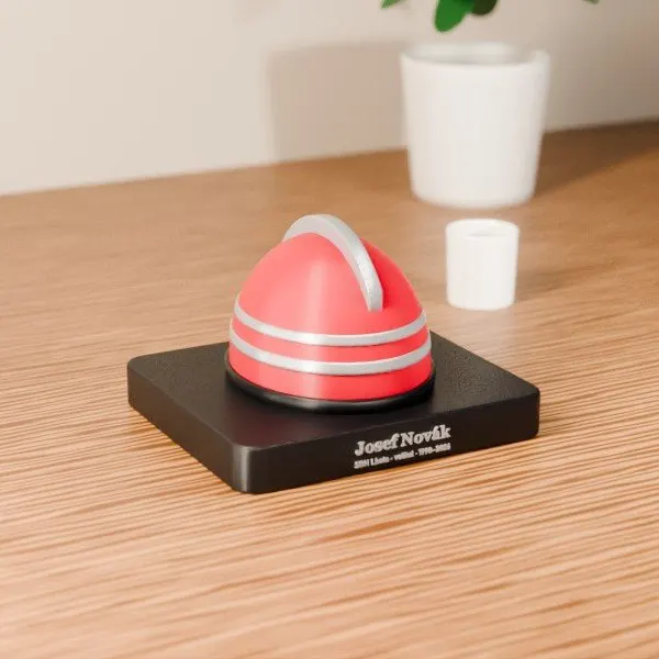 Miniaturní hasičská přilba se jménem a sborem