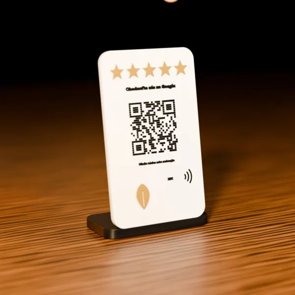 Recenzní stojánek s QR a NFC (Google hodnocení)