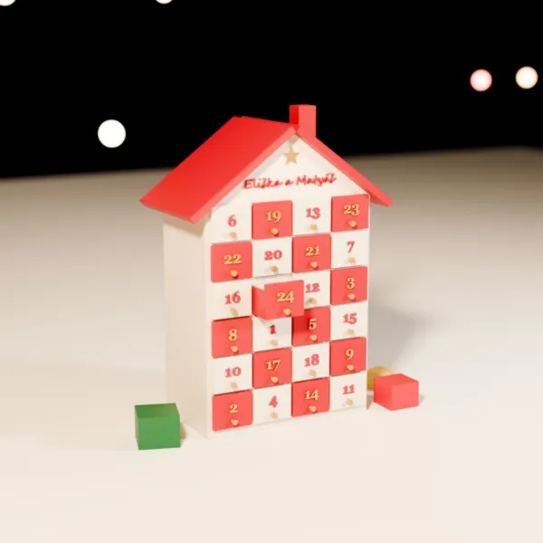 Adventní kalendář – domeček s 24 šuplíčky a jménem