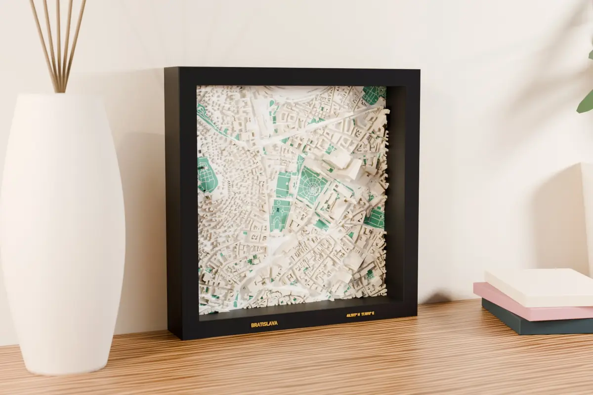 3D mapa Bratislava – náhled tištěného 3D modelu