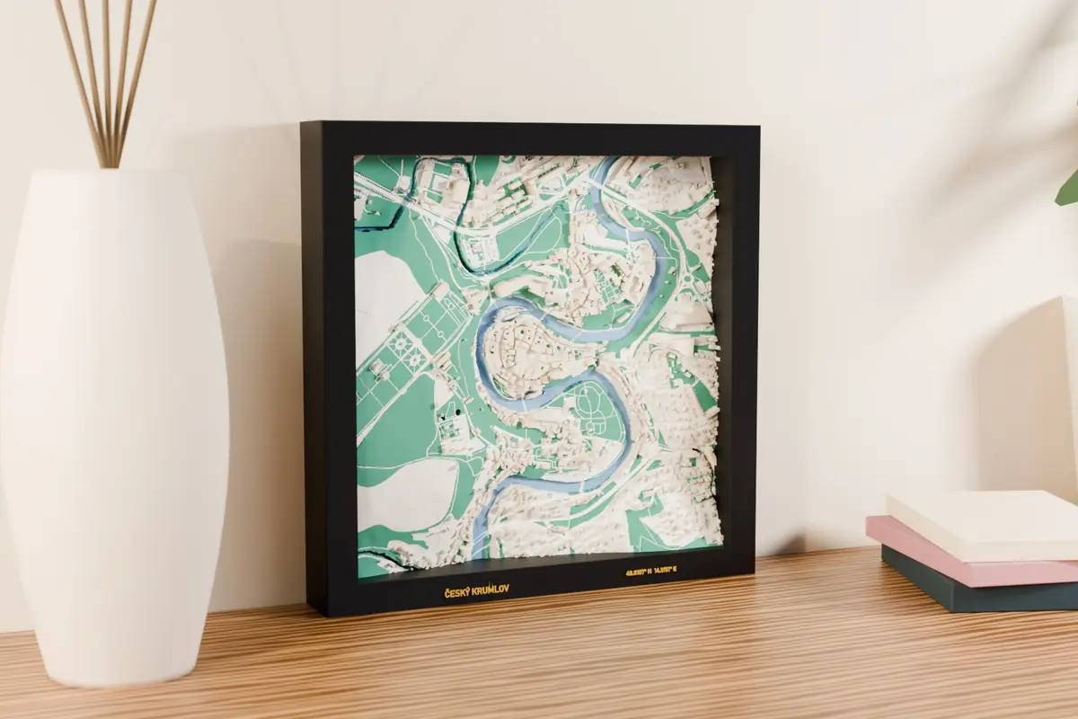 3D mapa Český Krumlov – náhľad tlačeného 3D modelu