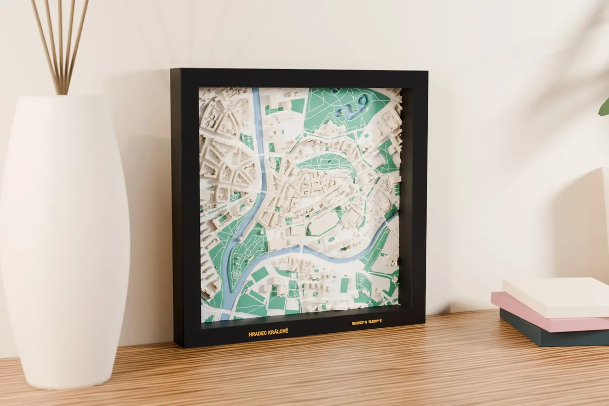 Mapa 3D Hradec Králové – podgląd wydrukowanego modelu 3D