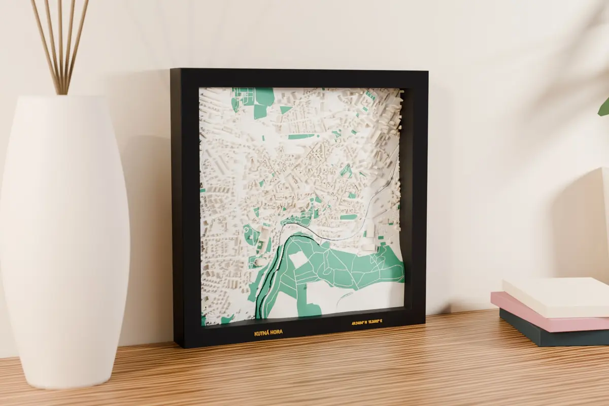 Mapa 3D Kutná Hora – podgląd wydrukowanego modelu 3D