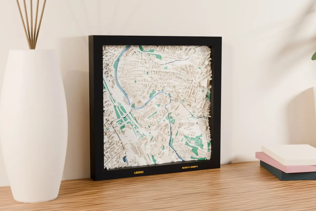 3D mapa Liberec – náhľad tlačeného 3D modelu