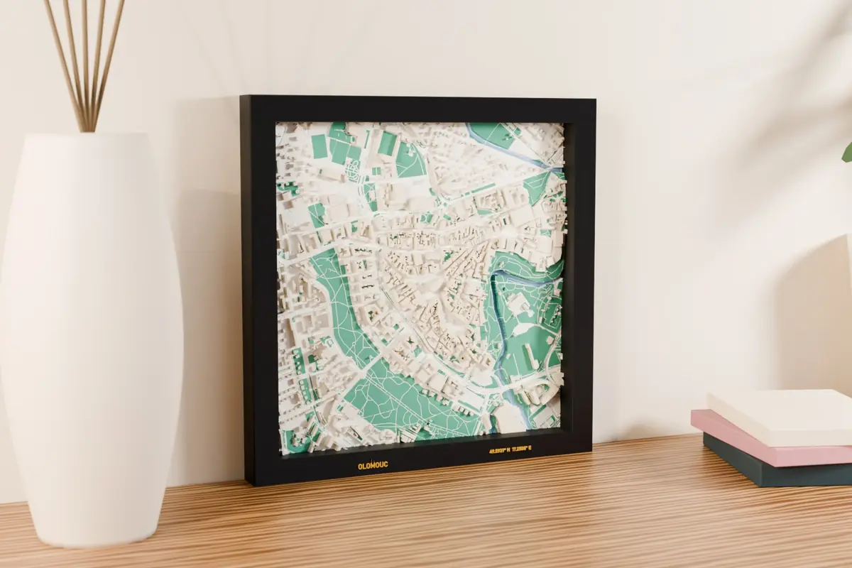 Mapa 3D Ołomuniec – podgląd wydrukowanego modelu 3D