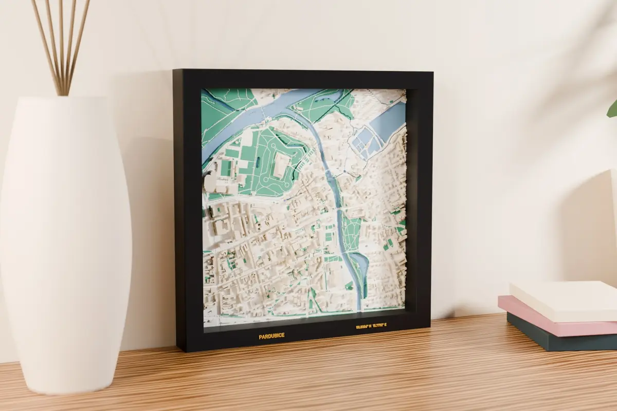 Mapa 3D Pardubice – podgląd wydrukowanego modelu 3D