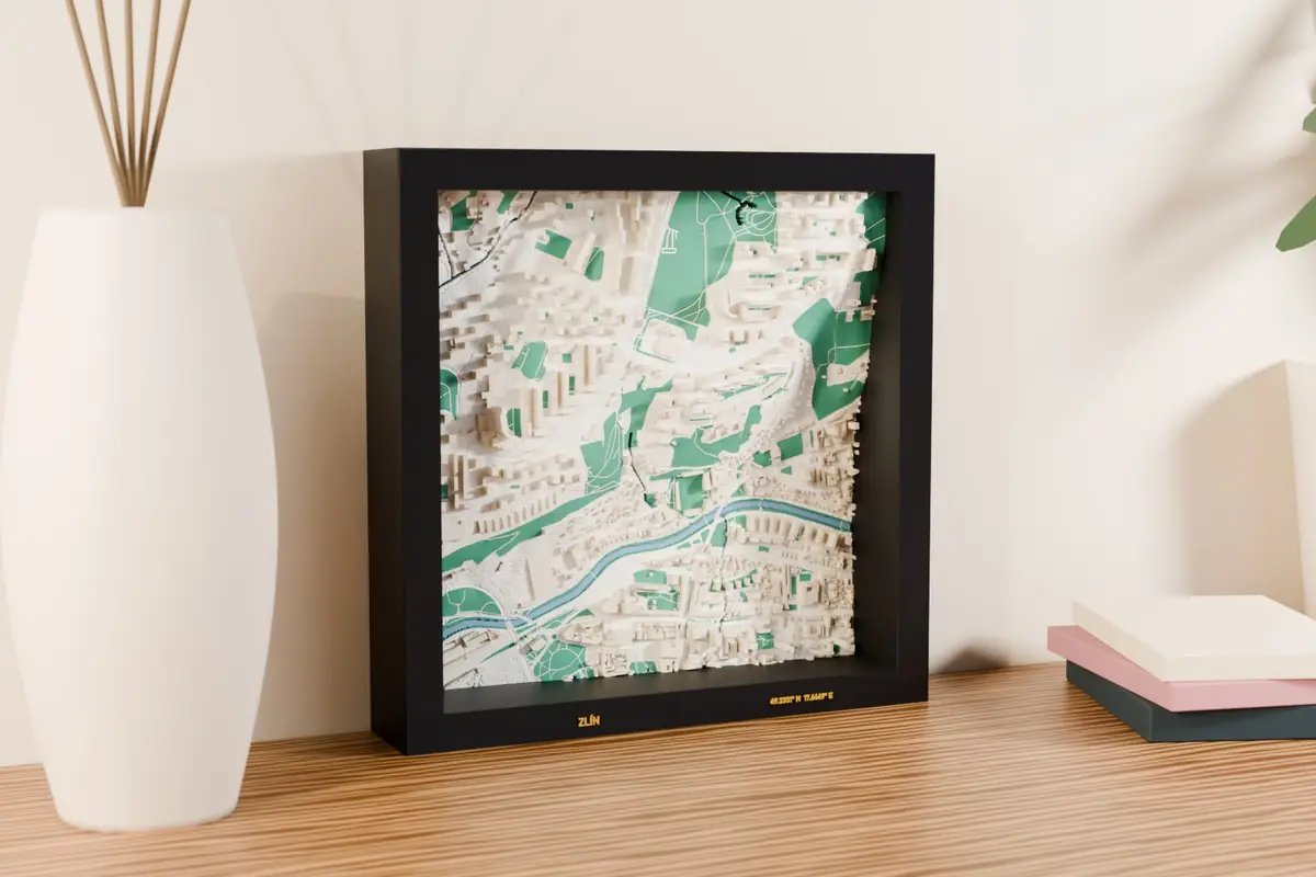 3D mapa Zlín – náhľad tlačeného 3D modelu